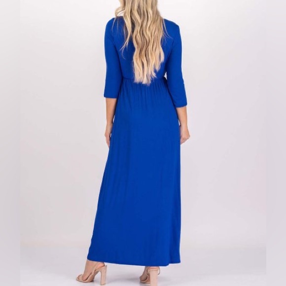 Mother Bee Maternity royal blue 3/4
sleeve ruched dress empire waist Size Small - Picture 4 of 12